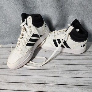 Adidas Hoops 3.0 Mid Shoes Mens Size 11 White Black Basketball Classic Sneakers